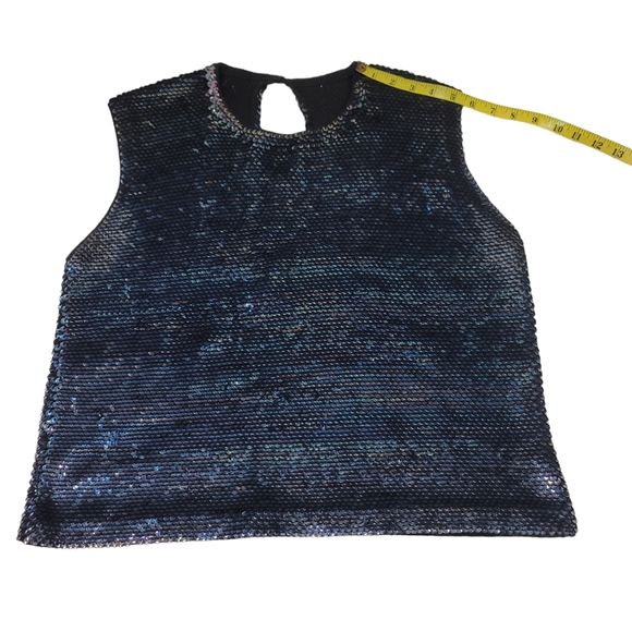 Vintage Iridescent Sequined Midnight Blue Sleeveless Top XL - Picture 5 of 6